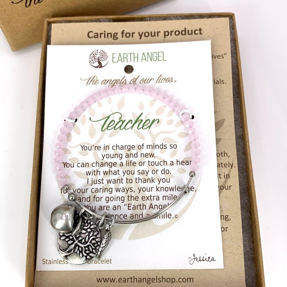 Earth Angel Teacher Charm Bracelet Silver Finish - Expands 2"- 3.5" NWT